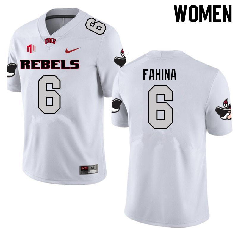 Women #6 Naki Fahina UNLV Rebels College Football Jerseys Sale-White - Click Image to Close